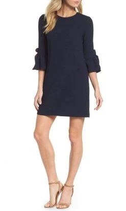 Cocktail Dresses Maggy London - G3079M Flounce Quarter Sleeve Column Mini Shift Dress