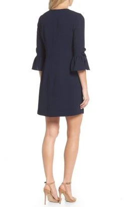 Cocktail Dresses Maggy London - G3079M Flounce Quarter Sleeve Column Mini Shift Dress