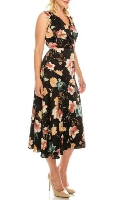 Cocktail Dresses Maggy London - G3784M Tea Length Floral Surplice Dress 14 Cocktail Dresses Maggy London - G3784M Tea Length Floral Surplice Dress