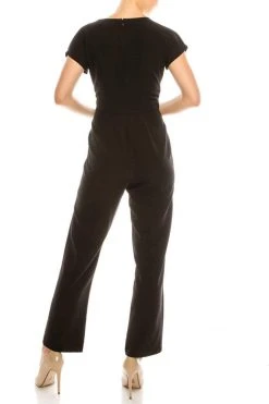 Maggy London - G3823M Scalloped V-Neck Jumpsuit Prom Dresses