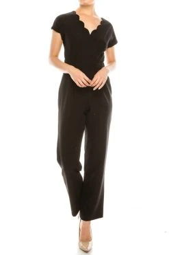 Maggy London - G3823M Scalloped V-Neck Jumpsuit Prom Dresses