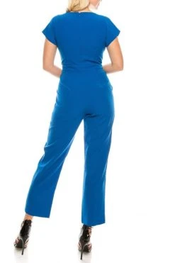 Maggy London - G3823M Scalloped V-Neck Jumpsuit Prom Dresses