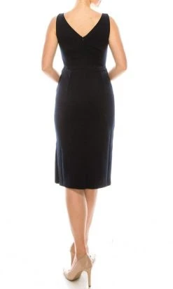 Maggy London - G3907M Sleeveless V Neck Ruffle Drape Sheath Dress