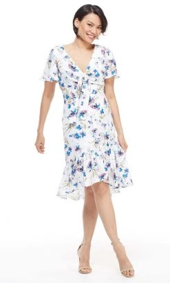 Maggy London - G4059M Flutter Sleeve Floral Print Wrap Skirt Dress
