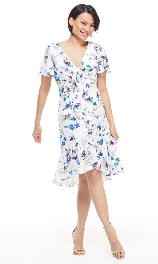 Maggy London - G4059M Flutter Sleeve Floral Print Wrap Skirt Dress 3 Maggy London - G4059M Flutter Sleeve Floral Print Wrap Skirt Dress