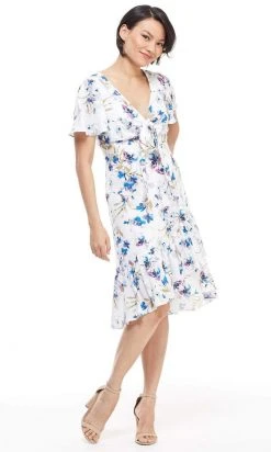 Maggy London - G4059M Flutter Sleeve Floral Print Wrap Skirt Dress 9 Maggy London - G4059M Flutter Sleeve Floral Print Wrap Skirt Dress
