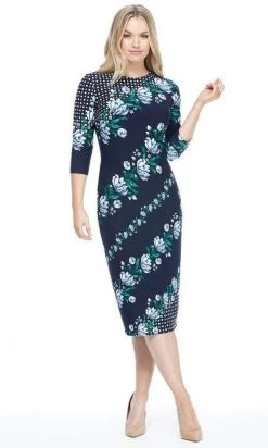 Cocktail Dresses Maggy London - G4373M Quarter Sleeve Floral Print Dress