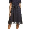 Maggy London - G4451M Puff Sleeve Textured Chiffon A-Line Dress