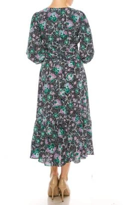 Maggy London - G4845M V-Neck Tea-Length Dress Plus Size Dresses
