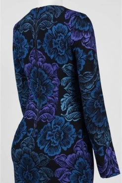 Maggy London - GSF03M Long Sleeve Floral Print Midi Dress - 1 Pc Navy Blue In Size 4 Available