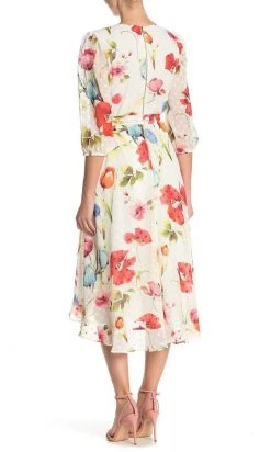 Maison Tara - 91039M Tea Length Floral Faux Wrap Dress Cocktail Dresses 5 Maison Tara - 91039M Tea Length Floral Faux Wrap Dress Cocktail Dresses