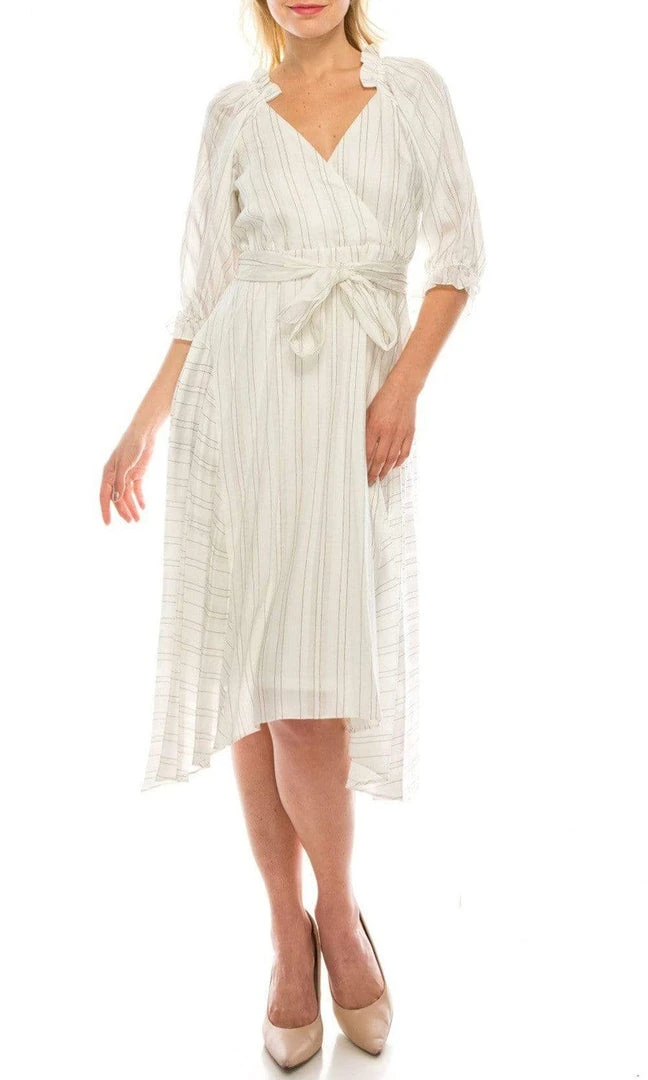 Maison Tara - 91053M Tea Length Pinstripe Print A-Line Dress 3 Maison Tara - 91053M Tea Length Pinstripe Print A-Line Dress