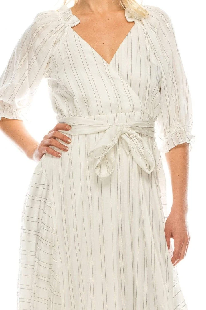 Maison Tara - 91053M Tea Length Pinstripe Print A-Line Dress 6 Maison Tara - 91053M Tea Length Pinstripe Print A-Line Dress