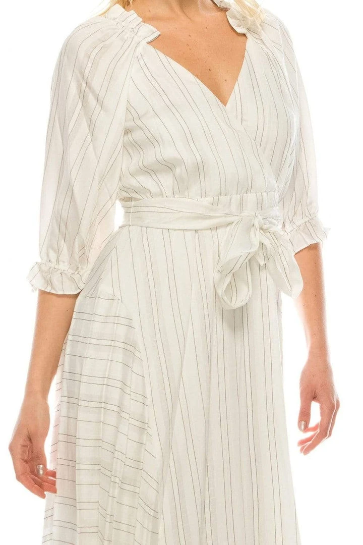 Maison Tara - 91053M Tea Length Pinstripe Print A-Line Dress 8 Maison Tara - 91053M Tea Length Pinstripe Print A-Line Dress