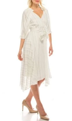 Maison Tara - 91053M Tea Length Pinstripe Print A-Line Dress 10 Maison Tara - 91053M Tea Length Pinstripe Print A-Line Dress