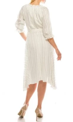 Maison Tara - 91053M Tea Length Pinstripe Print A-Line Dress 9 Maison Tara - 91053M Tea Length Pinstripe Print A-Line Dress