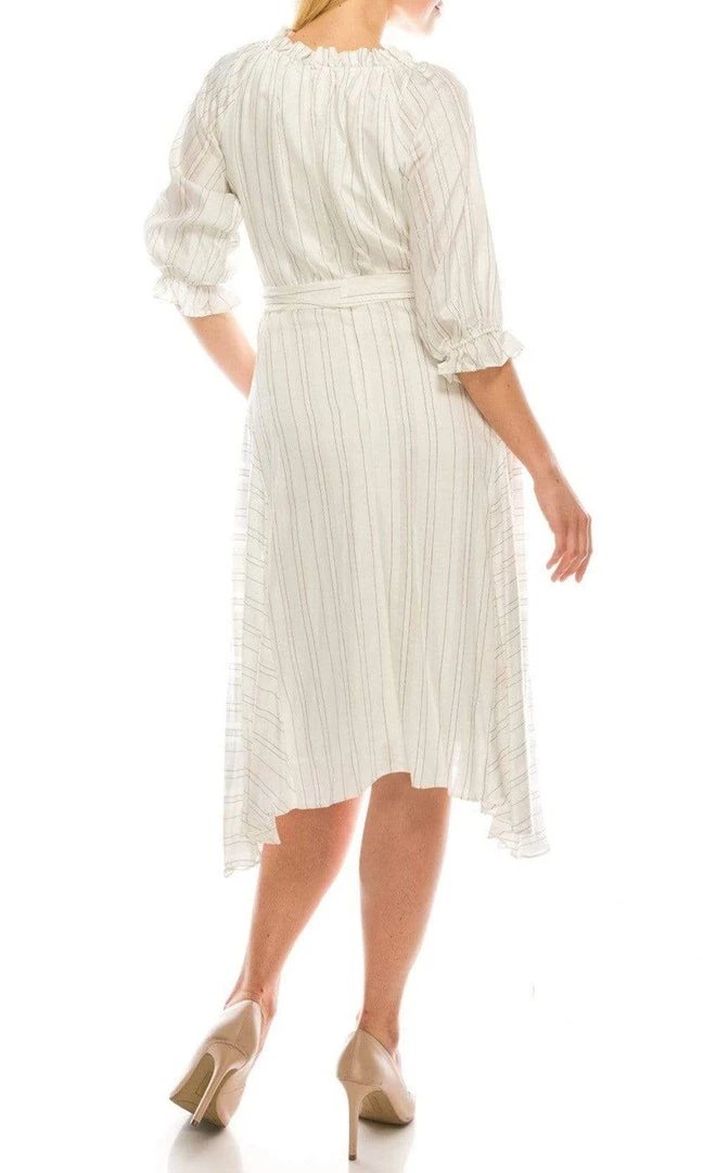 Maison Tara - 91053M Tea Length Pinstripe Print A-Line Dress 4 Maison Tara - 91053M Tea Length Pinstripe Print A-Line Dress