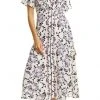 Maison Tara - 91062M Floral Print Buttoned A-Line Dress Cocktail Dresses