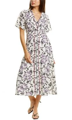 Maison Tara - 91062M Floral Print Buttoned A-Line Dress Cocktail Dresses