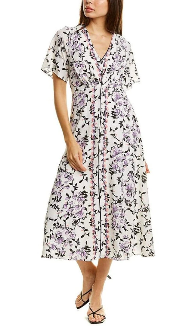 Maison Tara - 91062M Floral Print Buttoned A-Line Dress Cocktail Dresses 3 Maison Tara - 91062M Floral Print Buttoned A-Line Dress Cocktail Dresses