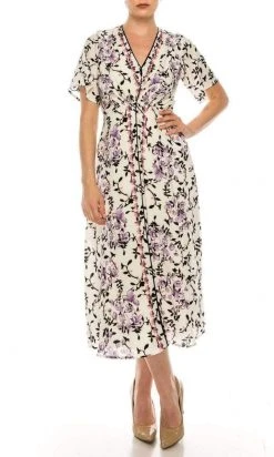 Maison Tara - 91062M Floral Print Buttoned A-Line Dress Cocktail Dresses 10 Maison Tara - 91062M Floral Print Buttoned A-Line Dress Cocktail Dresses