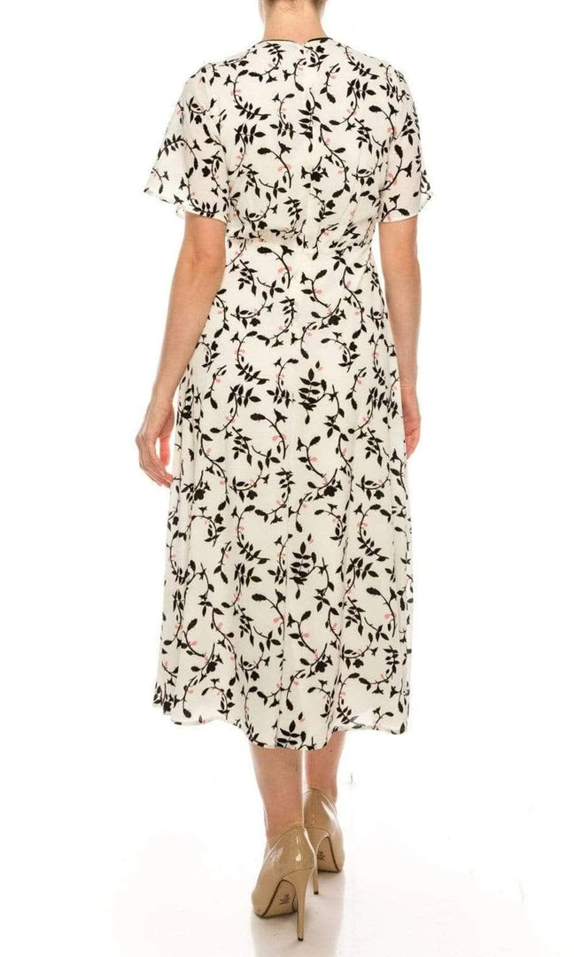 Maison Tara - 91062M Floral Print Buttoned A-Line Dress Cocktail Dresses 6 Maison Tara - 91062M Floral Print Buttoned A-Line Dress Cocktail Dresses