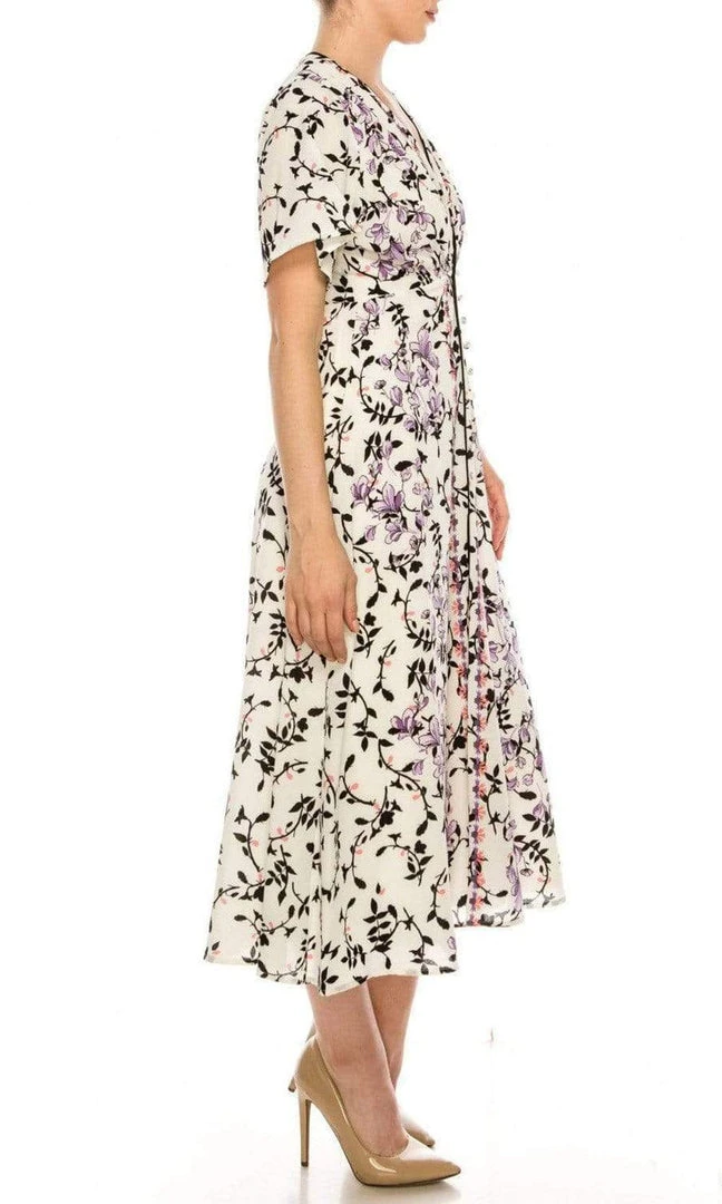 Maison Tara - 91062M Floral Print Buttoned A-Line Dress Cocktail Dresses 7 Maison Tara - 91062M Floral Print Buttoned A-Line Dress Cocktail Dresses