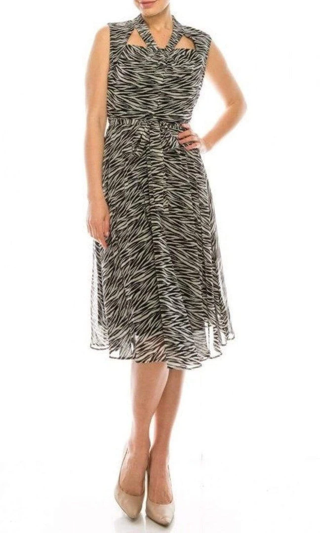 Cocktail Dresses Maison Tara - 91087M Knee Length Cutout Ornate Zebra Print Dress 3 Cocktail Dresses Maison Tara - 91087M Knee Length Cutout Ornate Zebra Print Dress