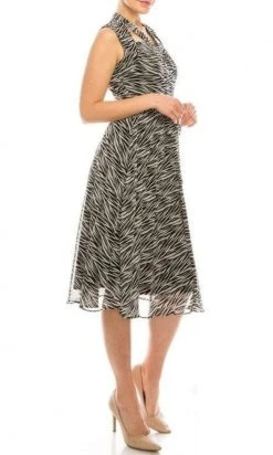 Cocktail Dresses Maison Tara - 91087M Knee Length Cutout Ornate Zebra Print Dress 8 Cocktail Dresses Maison Tara - 91087M Knee Length Cutout Ornate Zebra Print Dress