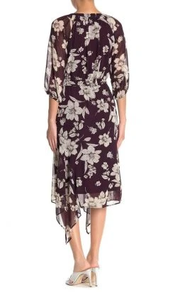 Maison Tara - 91136M Tea Length Floral Faux Wrap Style Dress Cocktail Dresses
