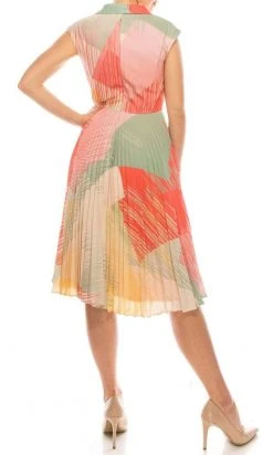 Cocktail Dresses Maison Tara - 91238M Cap Sleeve Tie-Waist Print A-Line Dress