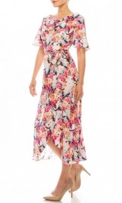 Maison Tara - 91283M Tea Length Flutter Sleeve Floral Dress Cocktail Dresses 8 Maison Tara - 91283M Tea Length Flutter Sleeve Floral Dress Cocktail Dresses