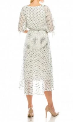 Maison Tara - 95043M Tea Length Polkadot Button Down Dress