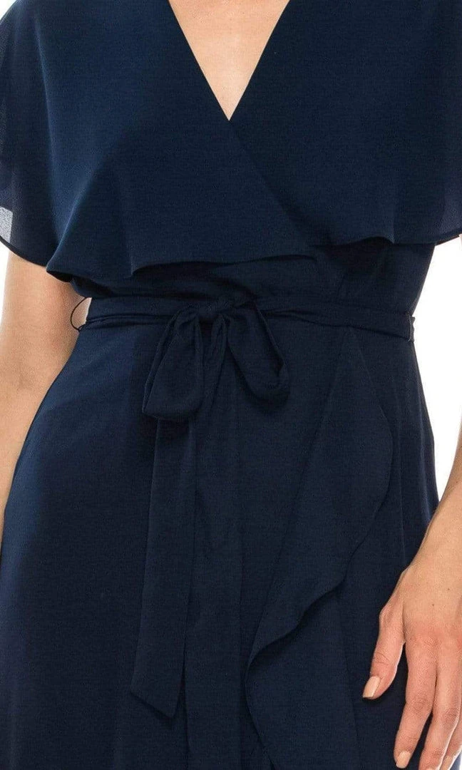 Maison Tara - 95071M Cape Sleeved Illusion Wrap Ruffle Dress 6 Maison Tara - 95071M Cape Sleeved Illusion Wrap Ruffle Dress