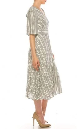 Maison Tara - 95100M Short Sleeve Stripe Tie Back Dress