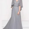 Formal Gowns Marsoni By Colors - Asymmetrical Caped Sleeve Chiffon Gown M230