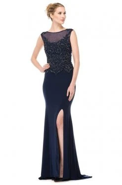 Formal Gowns Marsoni By Colors - Beaded Baroque Illusion Gown M155 - 1 Pc Charcoal Grey In Size 12 Available