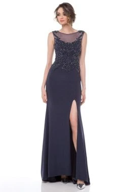 Formal Gowns Marsoni By Colors - Beaded Baroque Illusion Gown M155 - 1 Pc Charcoal Grey In Size 12 Available