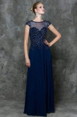 Marsoni By Colors Beaded Illusion A-Line Gown M181 - 1 Pc Navy In Size 18 Available Formal Gowns