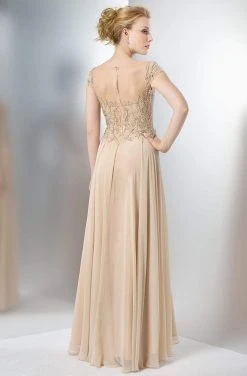 Formal Gowns Marsoni By Colors - Cap Sleeve Beaded Illusion Chiffon Long Dress M108 - 1 Pc Champagne In Size 20 Available