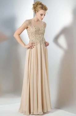 Formal Gowns Marsoni By Colors - Cap Sleeve Beaded Illusion Chiffon Long Dress M108 - 1 Pc Champagne In Size 20 Available