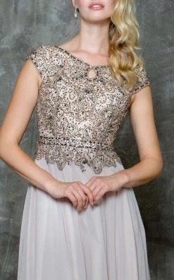 Marsoni By Colors - Cap Sleeve Keyhole A-Line Chiffon Gown M173 - 1 Pc Latte And 1 Pc Nude In Size 20 Available Formal Gowns