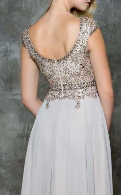 Marsoni By Colors - Cap Sleeve Keyhole A-Line Chiffon Gown M173 - 1 Pc Latte And 1 Pc Nude In Size 20 Available Formal Gowns