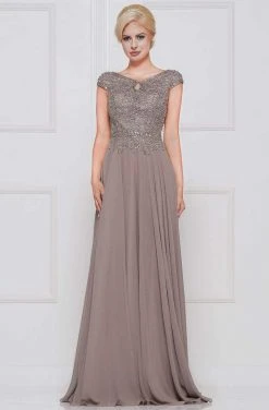 Marsoni By Colors - Cap Sleeve Keyhole A-Line Chiffon Gown M173 - 1 Pc Latte And 1 Pc Nude In Size 20 Available Formal Gowns