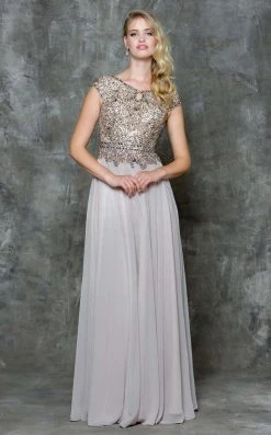 Marsoni By Colors - Cap Sleeve Keyhole A-Line Chiffon Gown M173 - 1 Pc Latte And 1 Pc Nude In Size 20 Available Formal Gowns