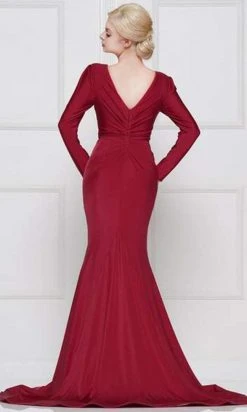 Marsoni By Colors - Long Sleeve V-neck Satin Trumpet Dress M257