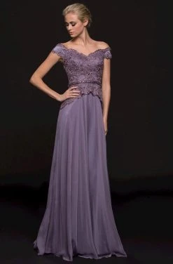 Marsoni By Colors - M213 Embellished Off-Shoulder A-line Dress