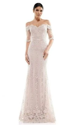 Marsoni By Colors - M282 Embroidered Off-Shoulder Trumpet Dress Formal Gowns
