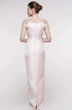 Formal Gowns Marsoni By Colors - MV1004 Jewel Beaded Shoulders Satin Column Gown