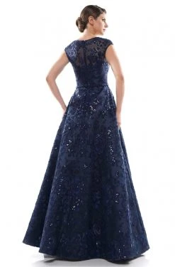 Marsoni By Colors - MV1012 Sequined Rosette Embroidered Long Gown Formal Gowns